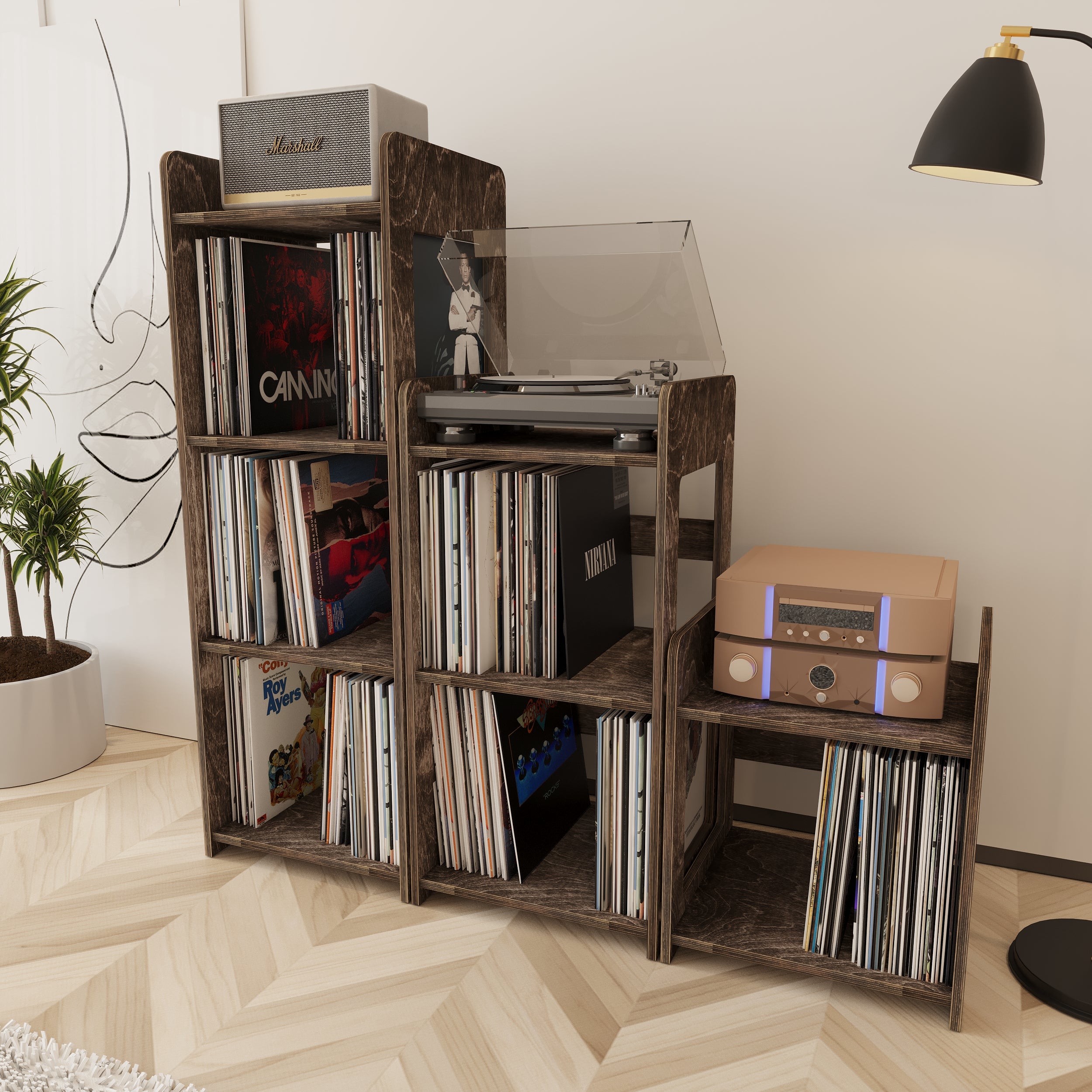 Summit Record Player Stand With Vinyl Storage