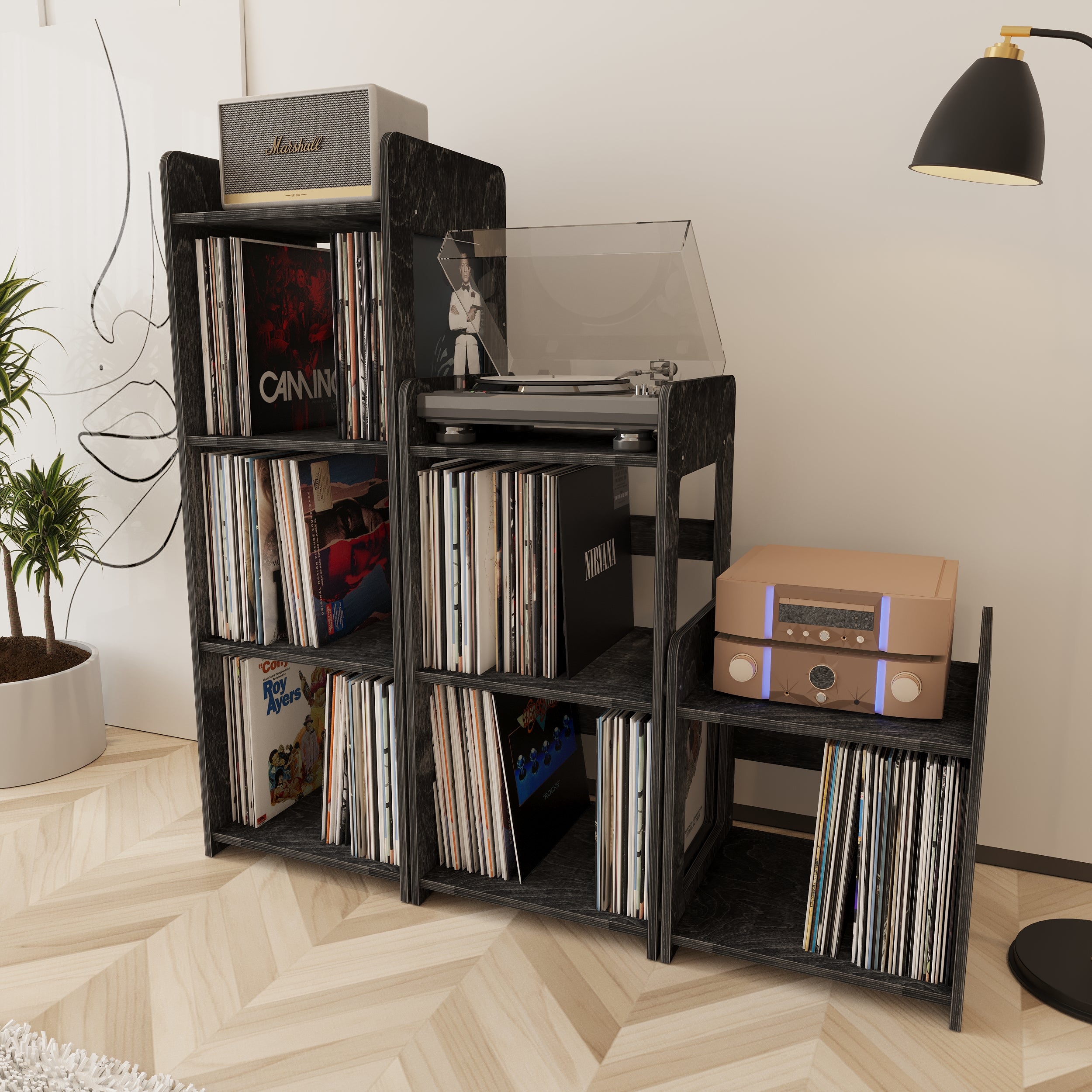 Summit Record Player Stand With Vinyl Storage