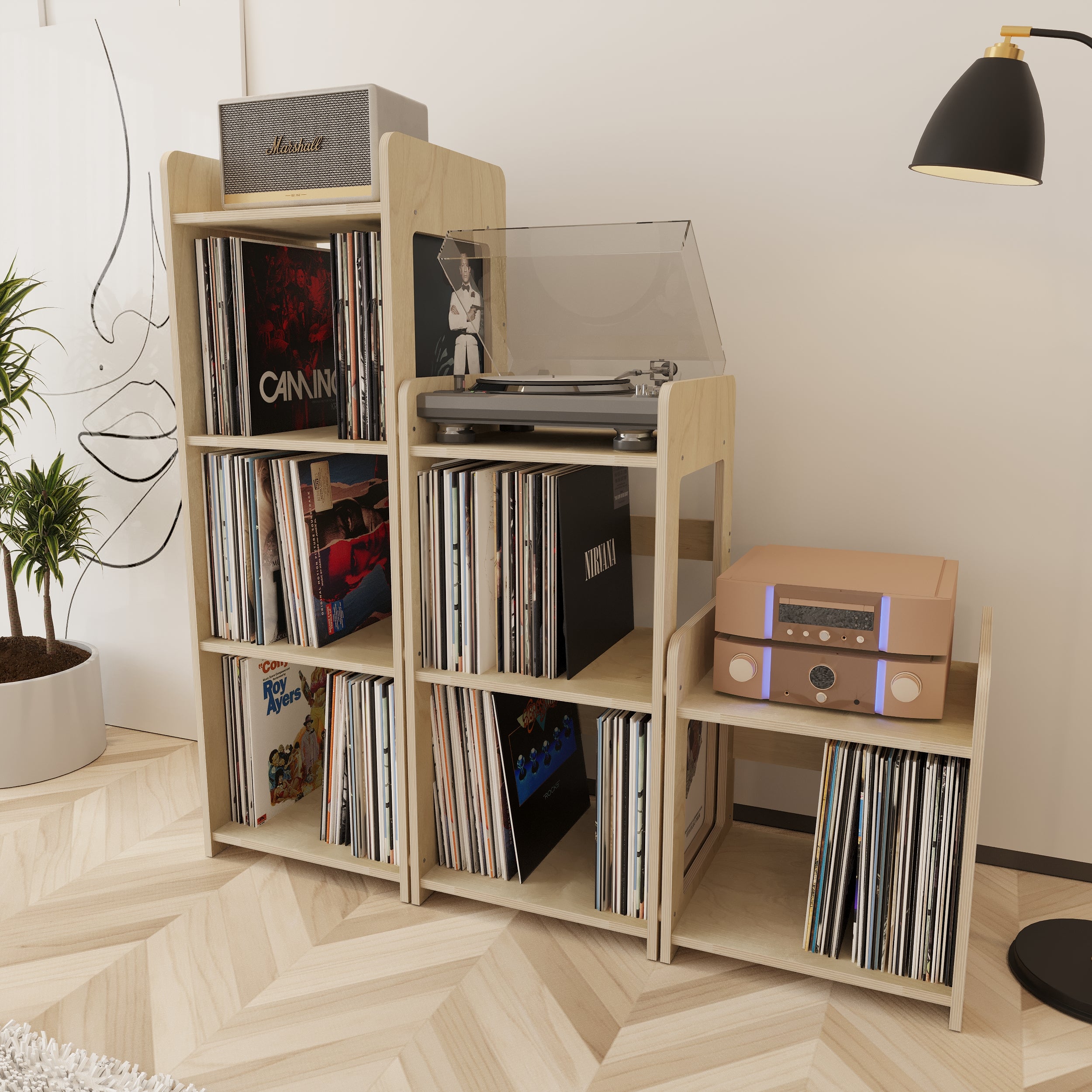Summit Record Player Stand With Vinyl Storage