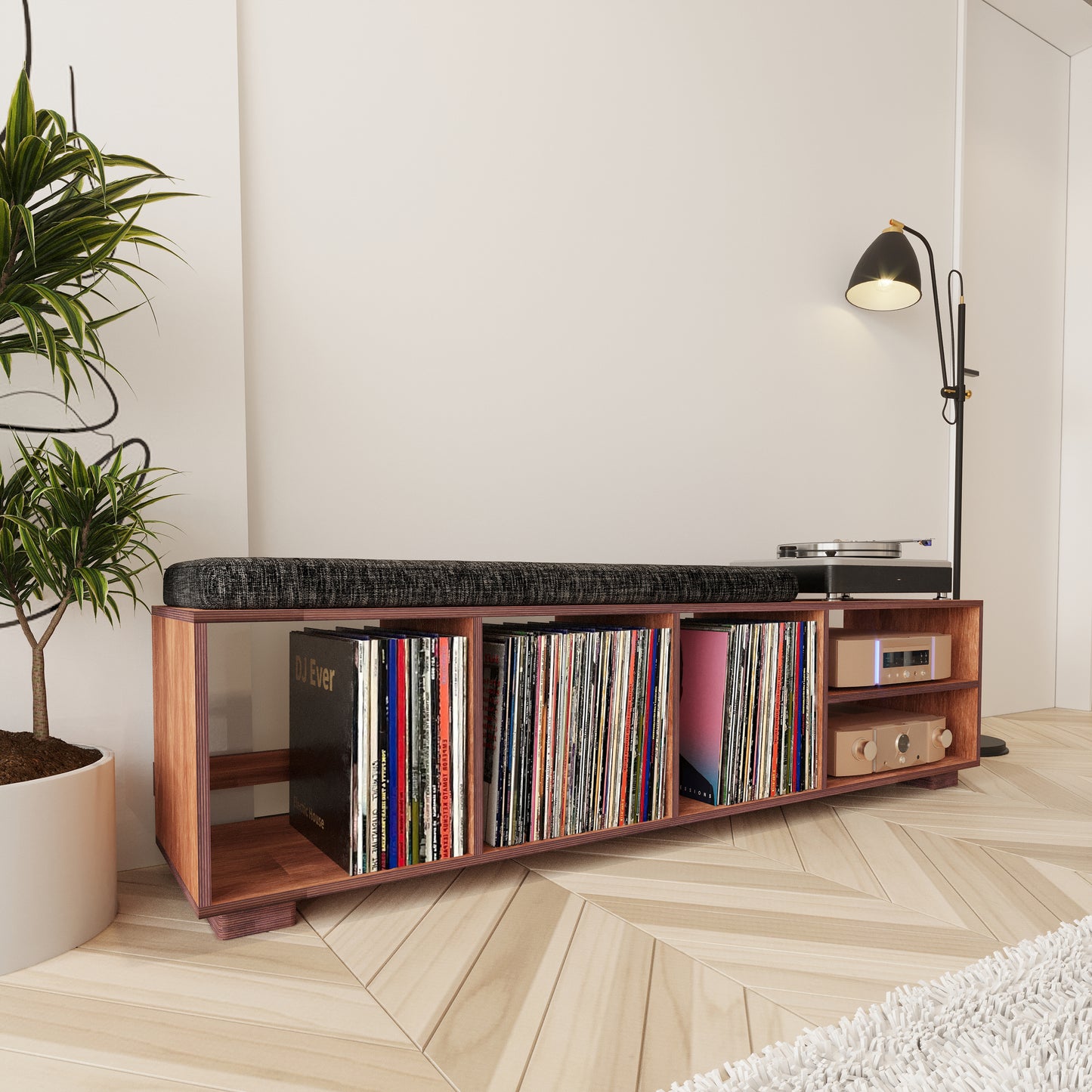 Allegro Record Player Stand & Vinyl Storage & Bench