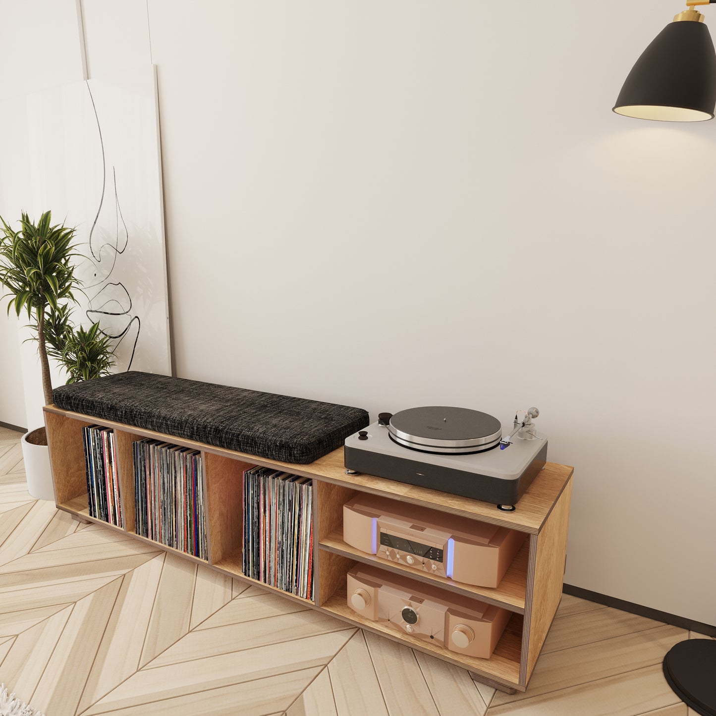 Allegro Record Player Stand & Vinyl Storage & Bench