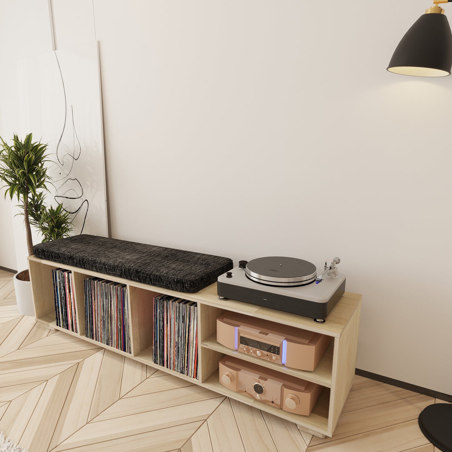 Allegro Record Player Stand & Vinyl Storage & Bench