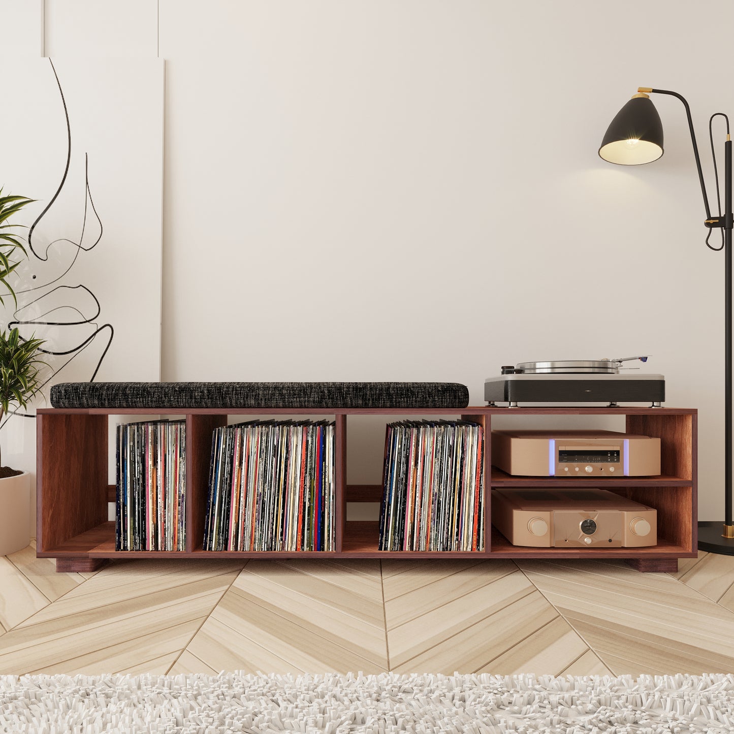 Allegro Record Player Stand & Vinyl Storage & Bench