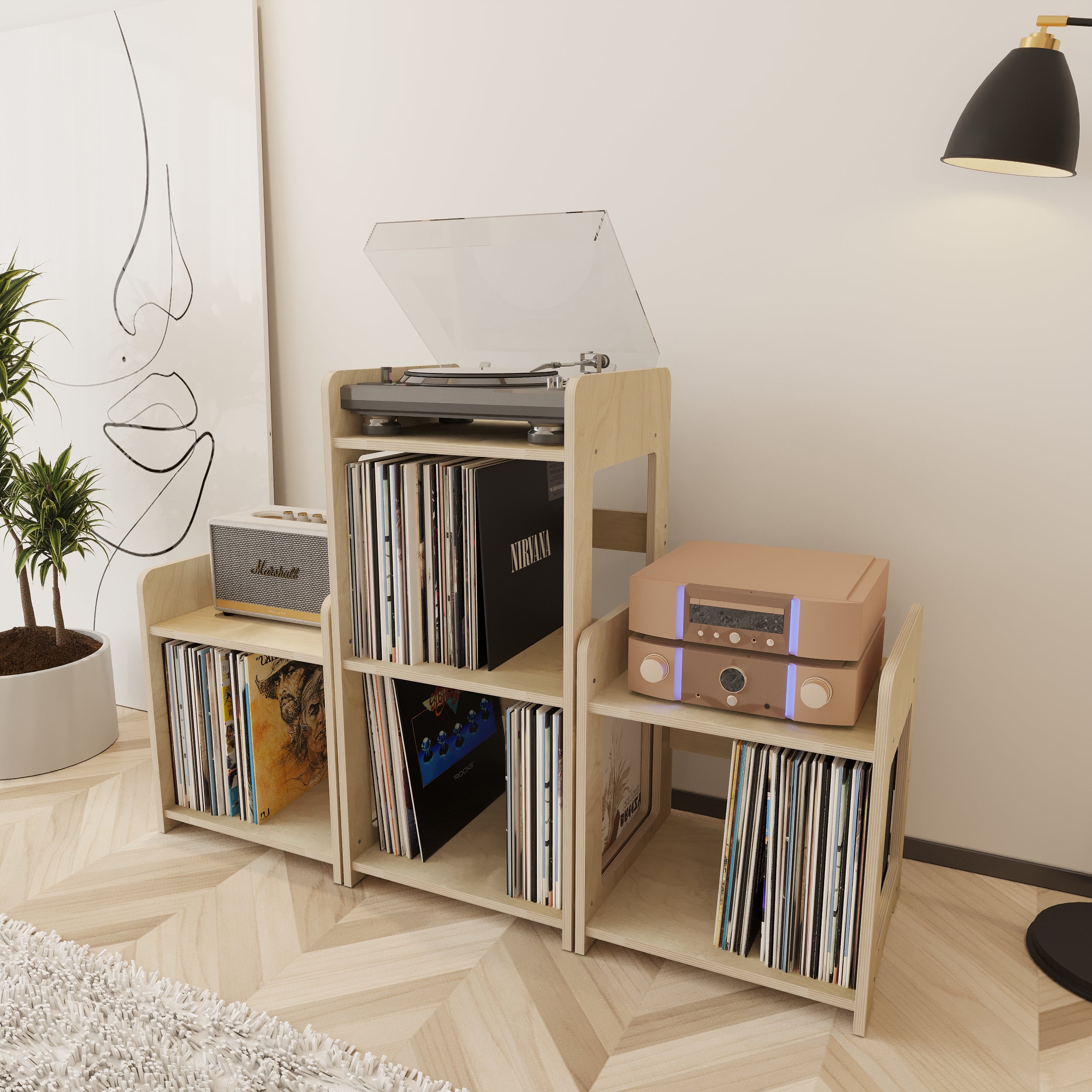 Crest Record Player Stand With Storage